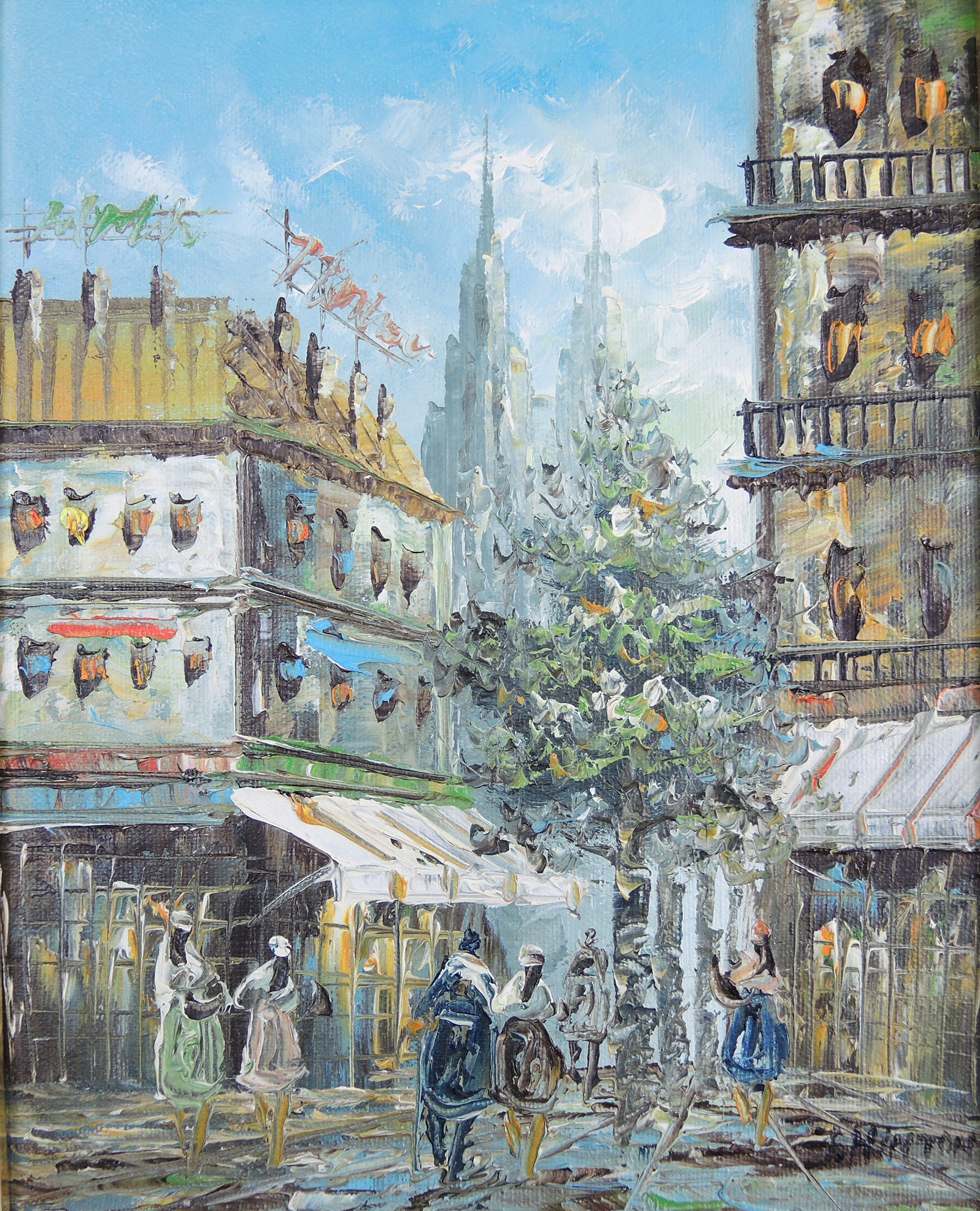 J Hinton Oil Painting of a Parisian Scene