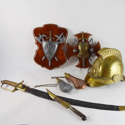 Late 19th Century French Helmet and Weaponry
