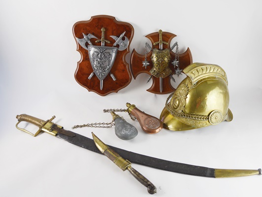 Late 19th Century French Helmet and Weaponry