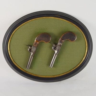 Mounted Antique ELG Percussion Pistols