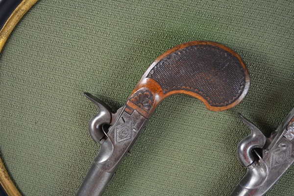 Mounted Antique ELG Percussion Pistols