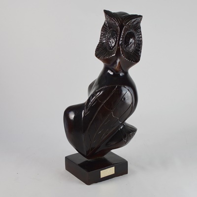Juan Giha Wood Carved Owl Sculpture