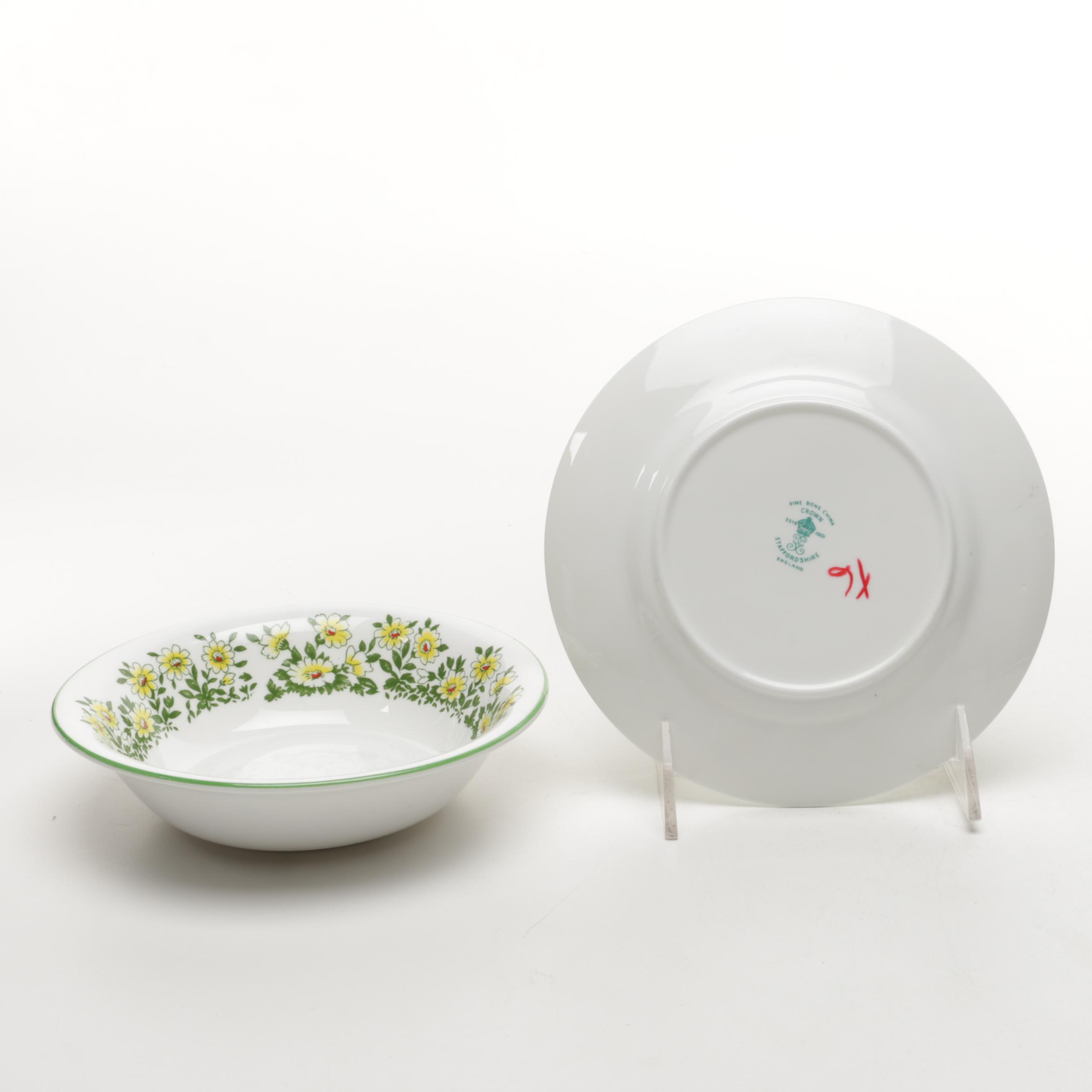 Crown Staffordshire Fine Bone China Yellow Daisy Dishware