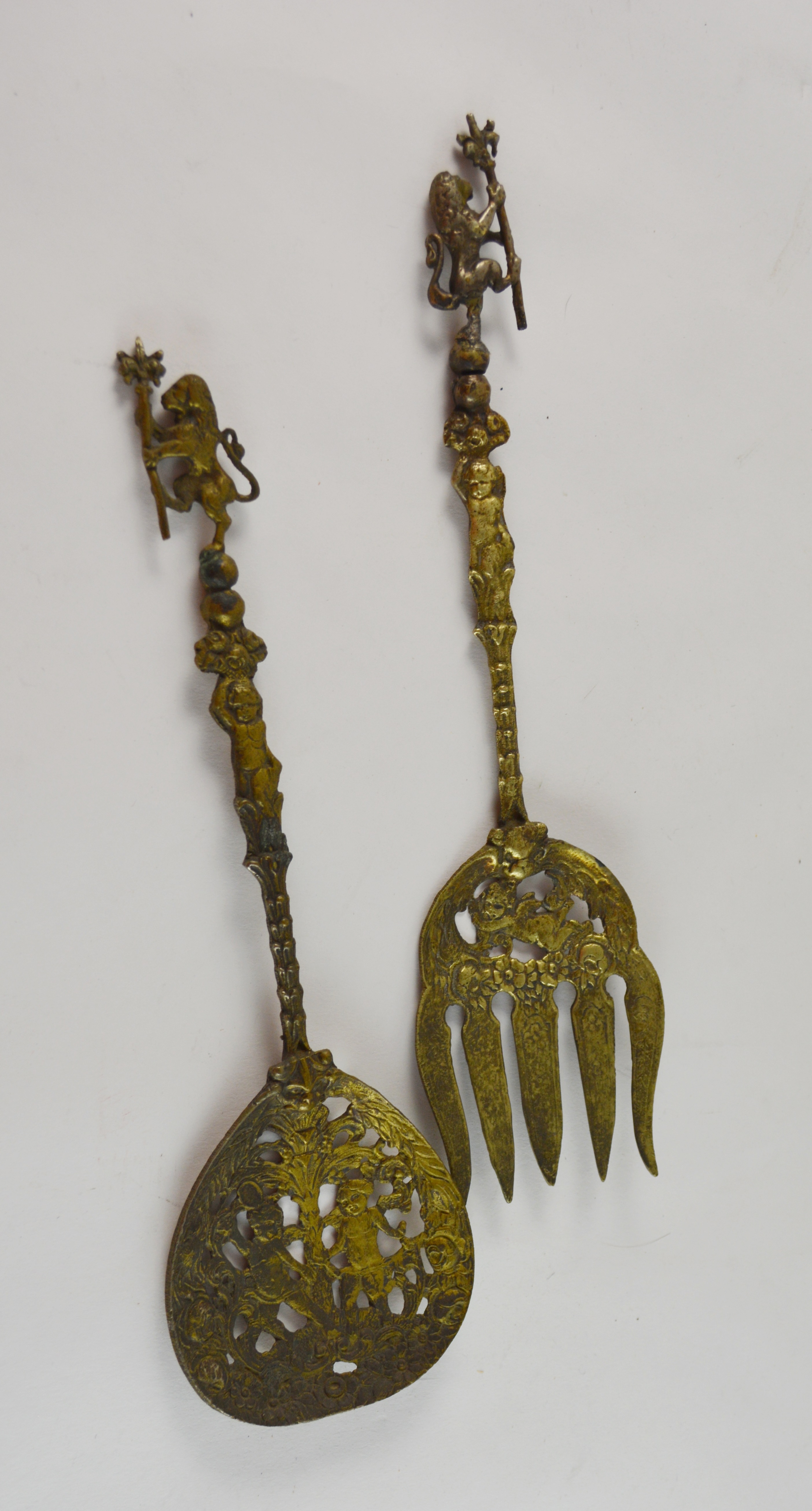 Vintage Brass Ash Receiver, Candle Sticks and Serving Utensils