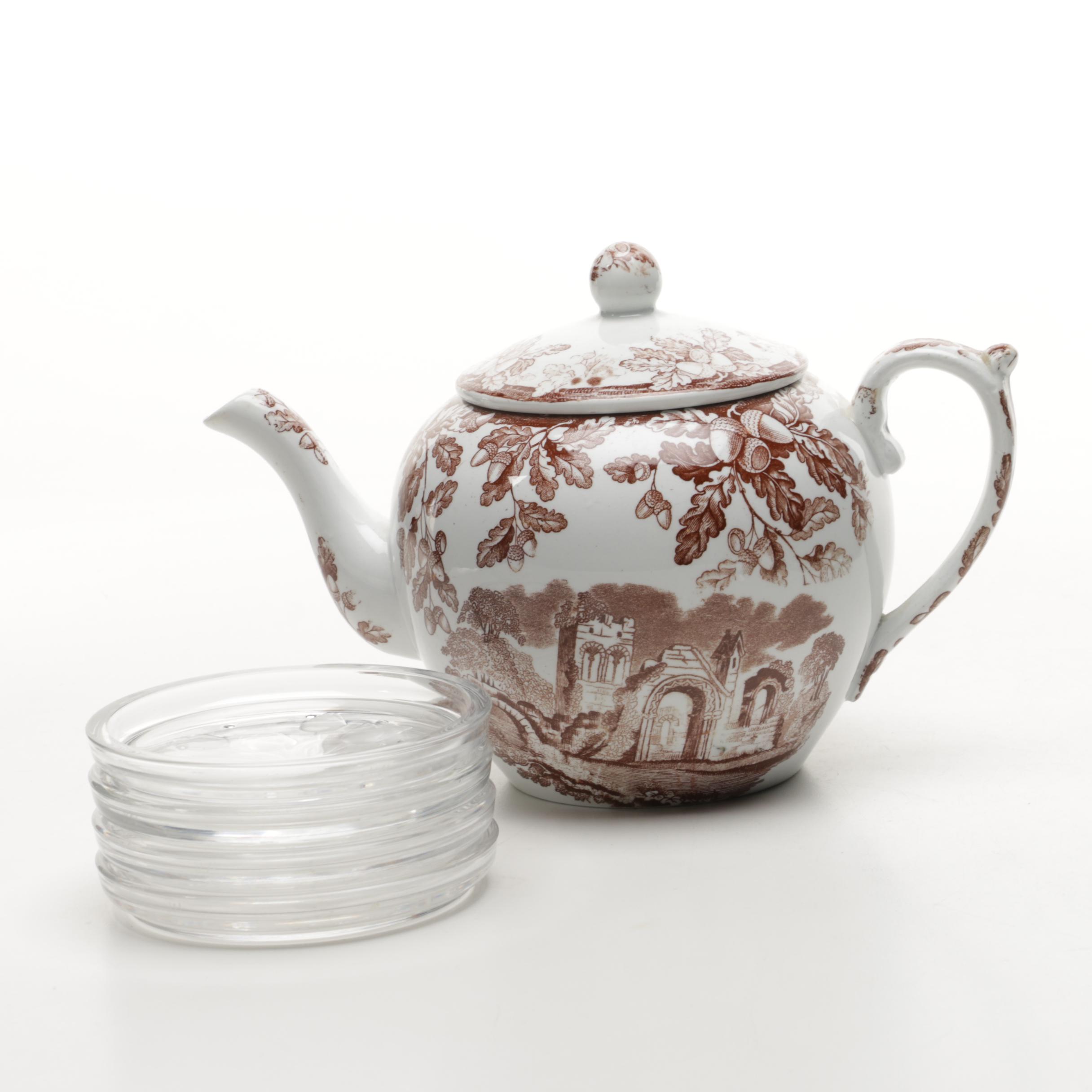 Late 19th Century W. T. Copeland  Teapot with Glass Coasters