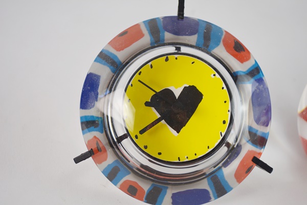 Glass Eye Blown Glass Paperweight and Ritzenhoff Blown Glass Clock