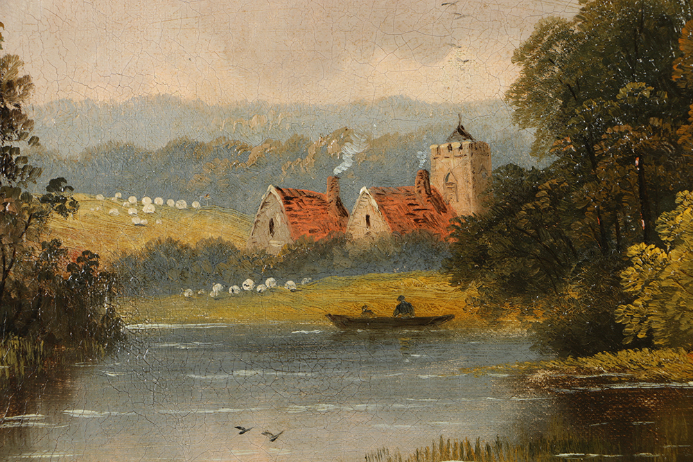 H. Cook Oil Painting on Canvas of Village Landscape