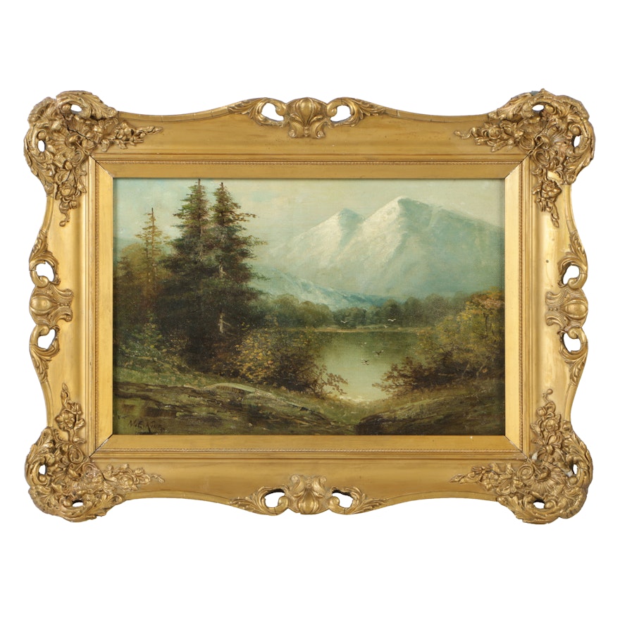 M.E. King Oil Painting on Canvas Romantic Landscape