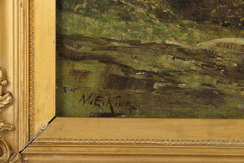 M.E. King Oil Painting on Canvas Romantic Landscape