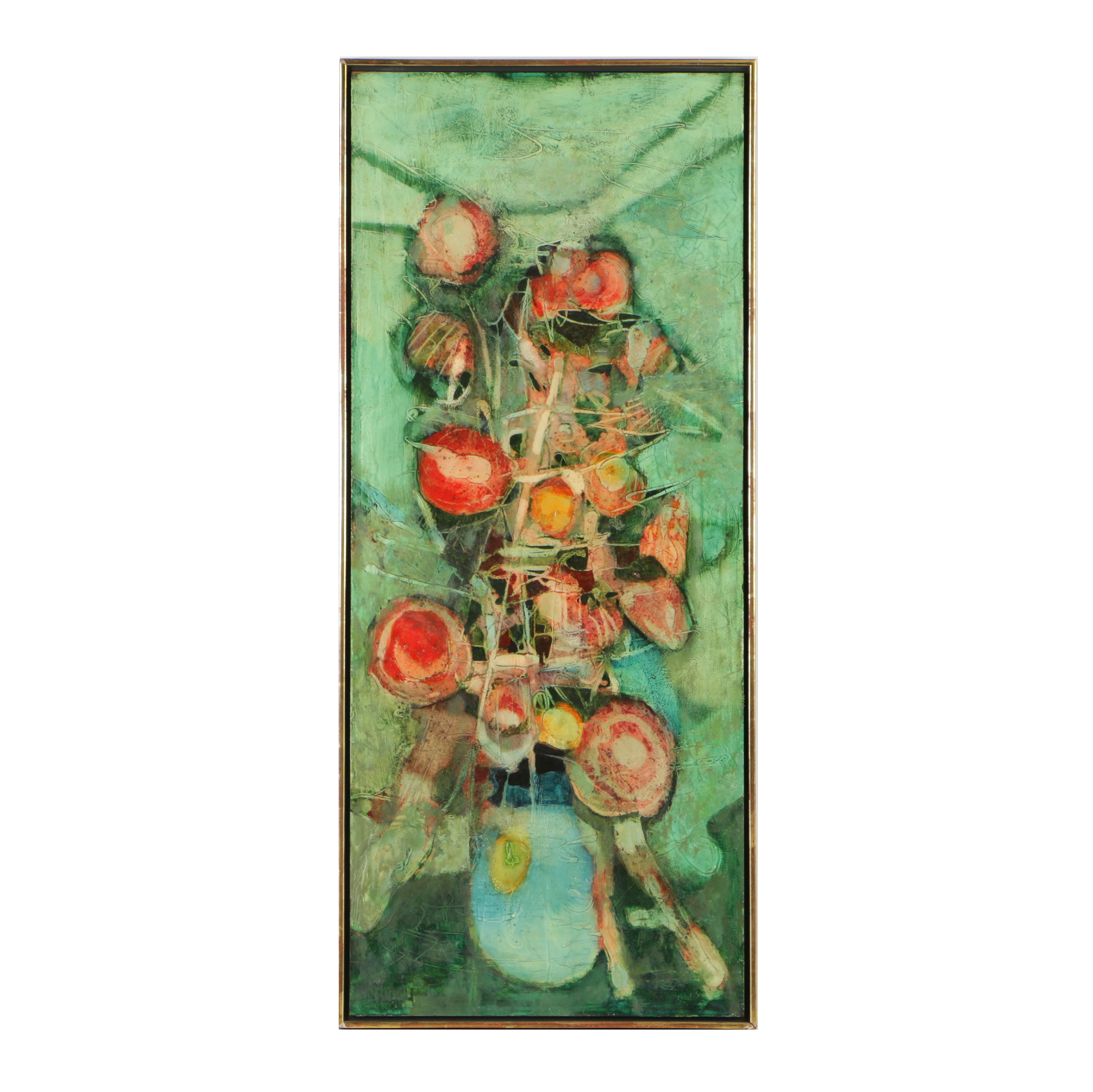 Donald Purdy Encaustic on Board of Abstract Floral Still Life