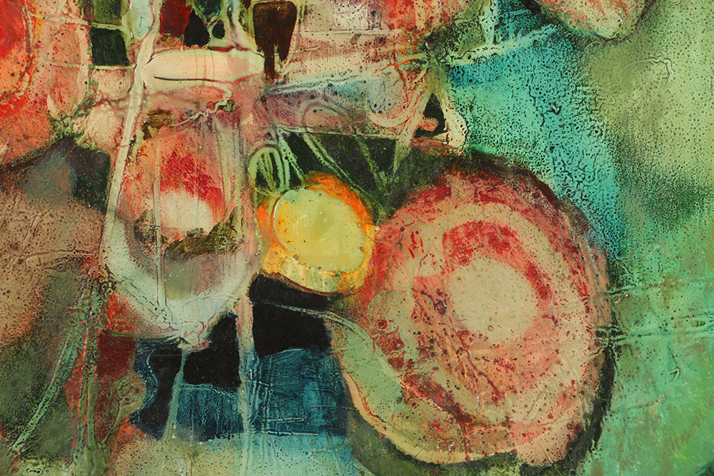 Donald Purdy Encaustic on Board of Abstract Floral Still Life