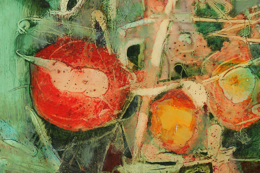 Donald Purdy Encaustic on Board of Abstract Floral Still Life