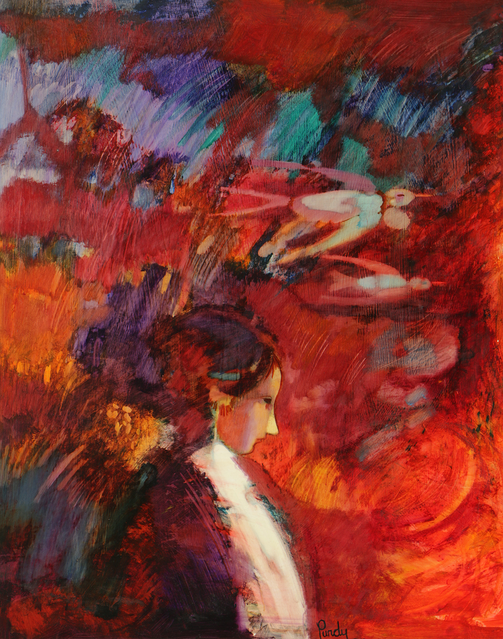 Donald Purdy Oil on Masonite Abstract Figural Composition