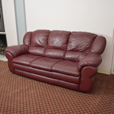 Italian Burgandy Leather Three Seat Sofa