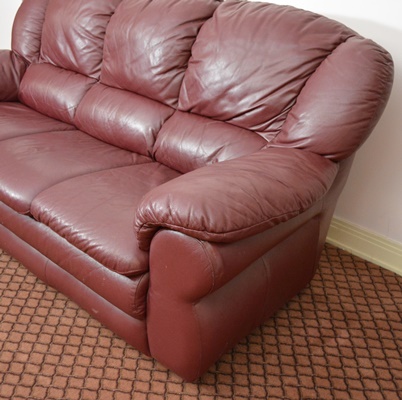 Italian Burgandy Leather Three Seat Sofa