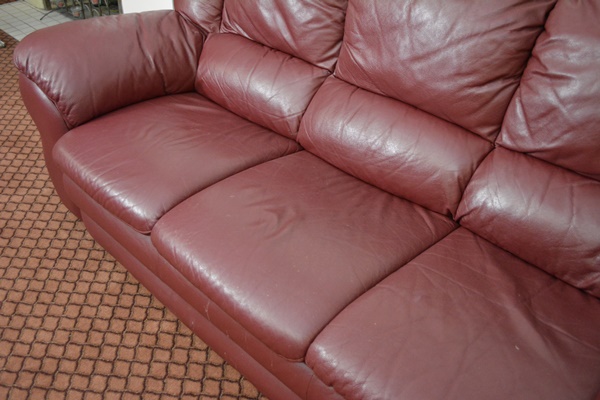 Italian Burgandy Leather Three Seat Sofa