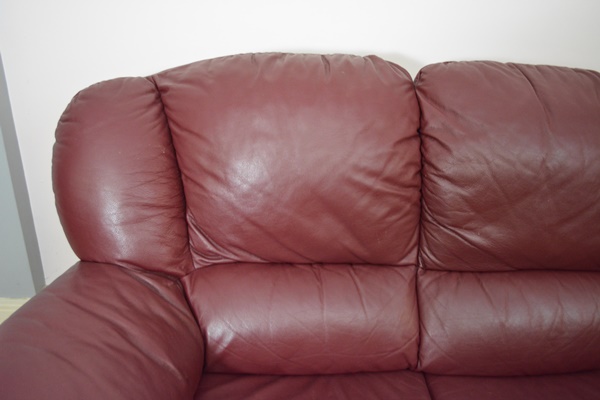 Italian Burgandy Leather Three Seat Sofa