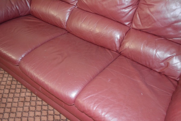 Italian Burgandy Leather Three Seat Sofa