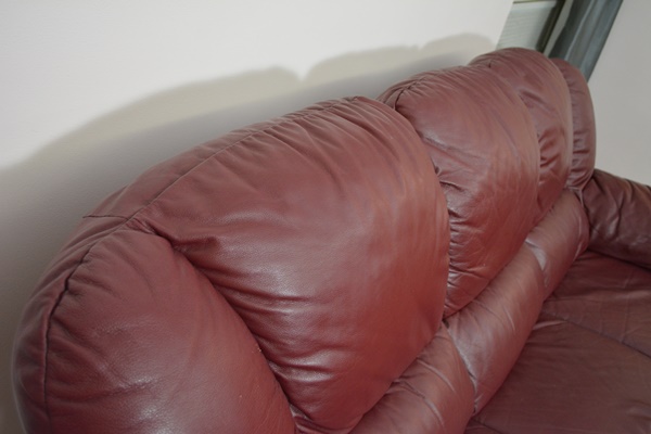 Italian Burgandy Leather Three Seat Sofa