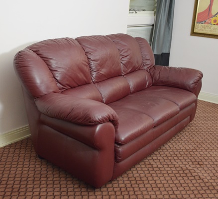 Italian Burgandy Leather Three Seat Sofa