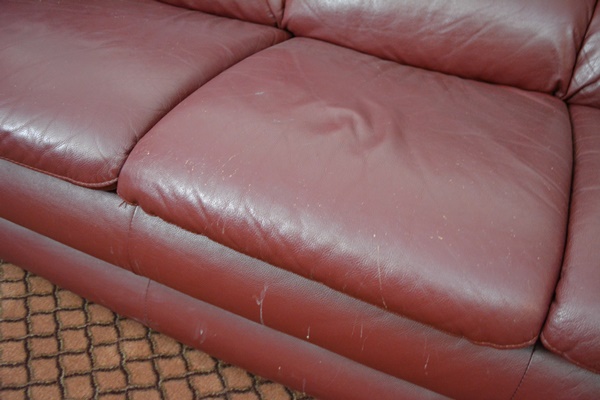 Italian Burgandy Leather Three Seat Sofa