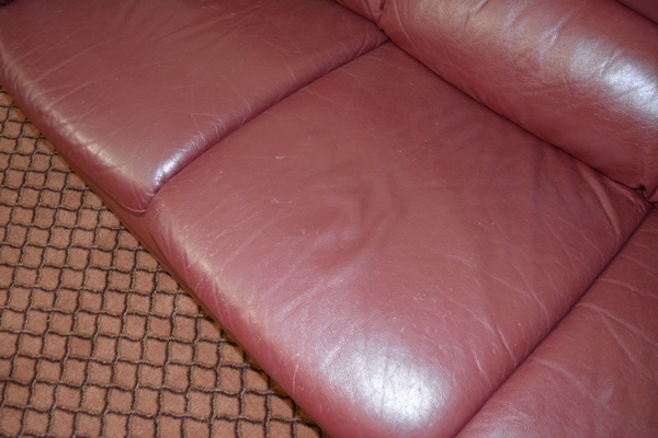 Italian Burgandy Leather Three Seat Sofa