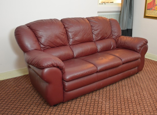 Italian Burgandy Leather Three Seat Sofa