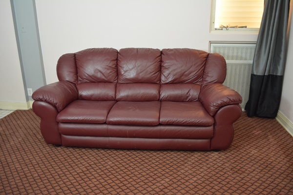 Italian Burgandy Leather Three Seat Sofa