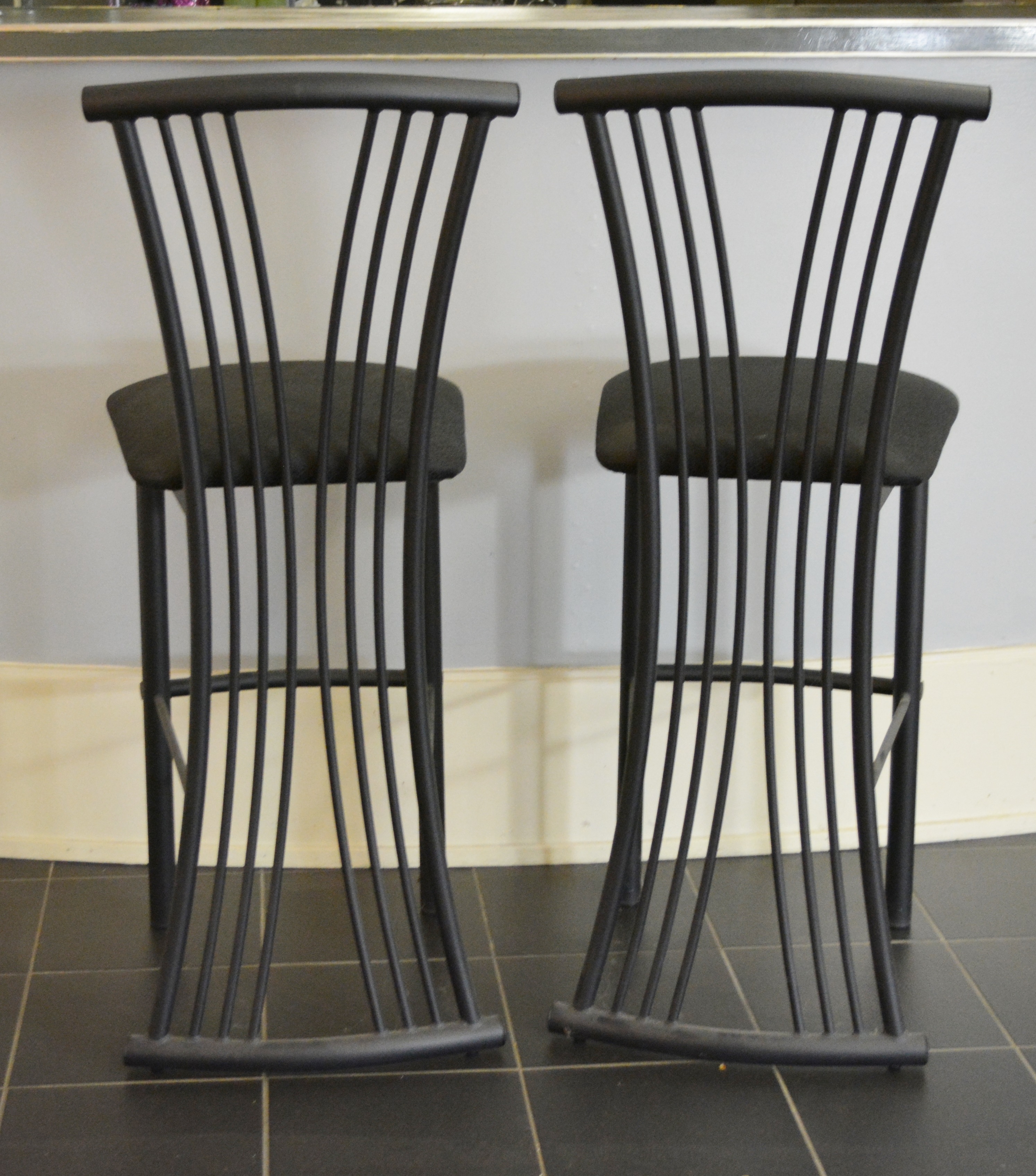 Pair of Art Deco Style Black Bar Stools