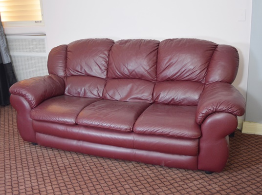 Italian Burgandy Leather Three Seat Sofa