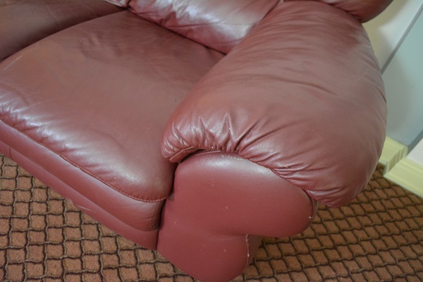 Italian Burgandy Leather Three Seat Sofa