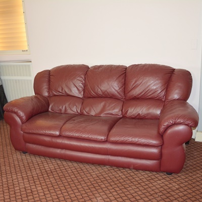 Italian Burgandy Leather Three Seat Sofa