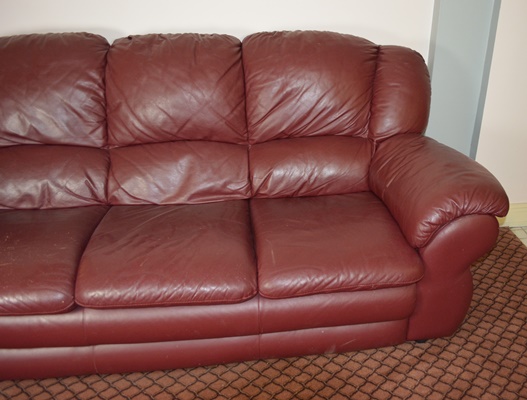 Italian Burgandy Leather Three Seat Sofa