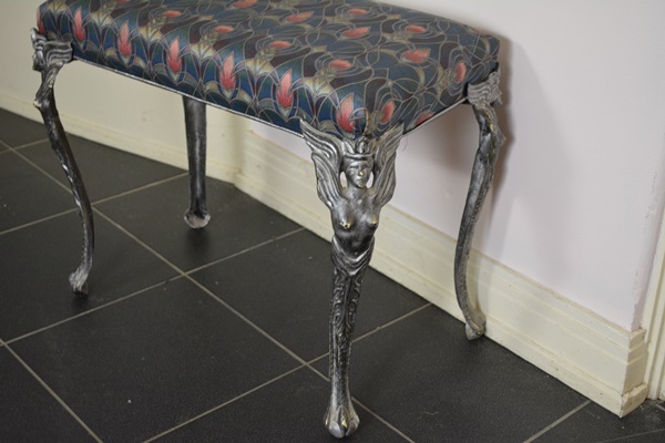 Art Deco Cast Metal Upholstered Hearth Stool