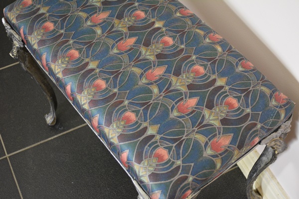 Art Deco Cast Metal Upholstered Hearth Stool