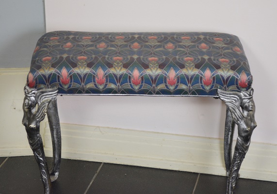 Art Deco Cast Metal Upholstered Hearth Stool