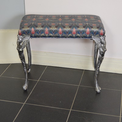 Art Deco Cast Metal Upholstered Hearth Stool