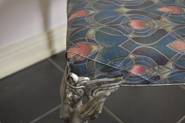 Art Deco Cast Metal Upholstered Hearth Stool