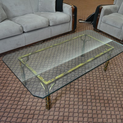 Rectangular Glass Top Brass Coffee Table
