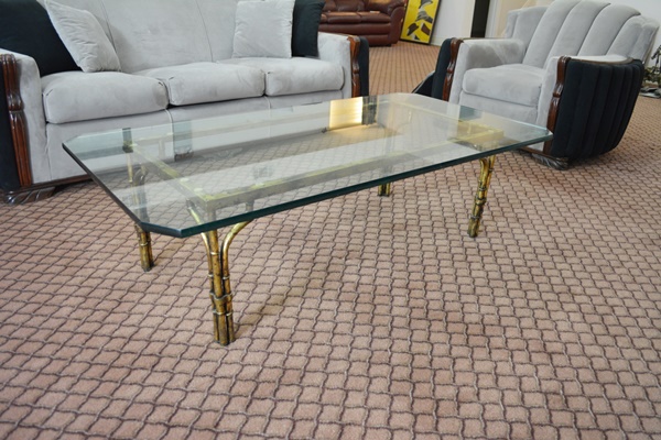 Rectangular Glass Top Brass Coffee Table