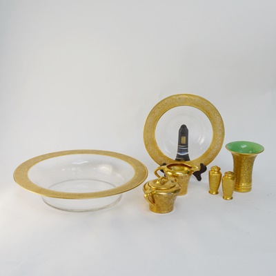 Stouffer China, Thun Vase and Other Gold Rimmed Glass Bowls