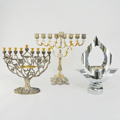 Menorahs and Candleholder Including Silver Plate