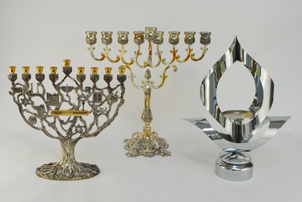 Menorahs and Candleholder Including Silver Plate