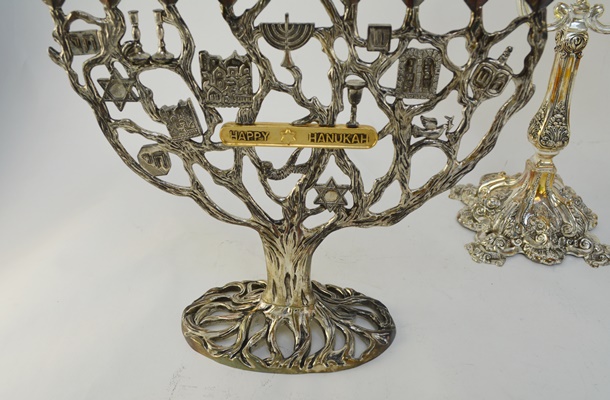 Menorahs and Candleholder Including Silver Plate