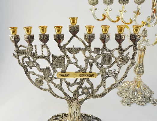 Menorahs and Candleholder Including Silver Plate