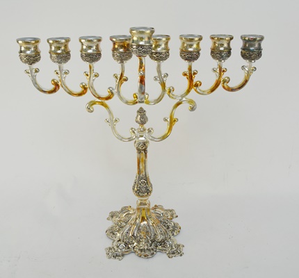 Menorahs and Candleholder Including Silver Plate
