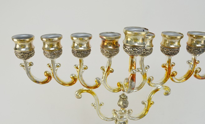 Menorahs and Candleholder Including Silver Plate