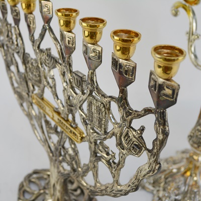 Menorahs and Candleholder Including Silver Plate
