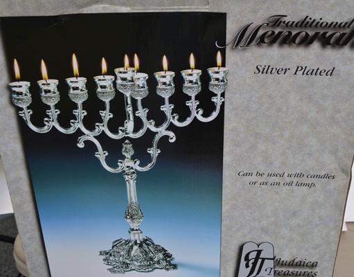 Menorahs and Candleholder Including Silver Plate