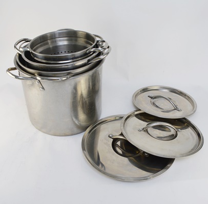 Three Stainless Stock Pots